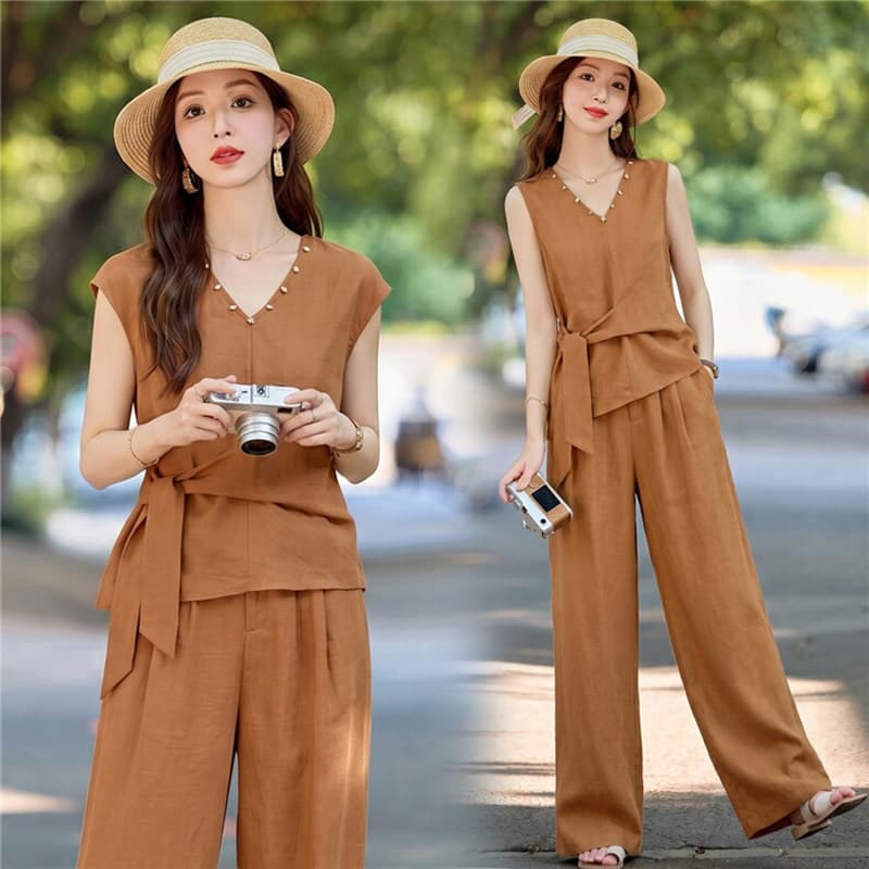 Sleeveless Top Casual Set Women's Summer 2026 New Loose Lightweight Vacation Style Wide-Leg Pants Two-Piece Set