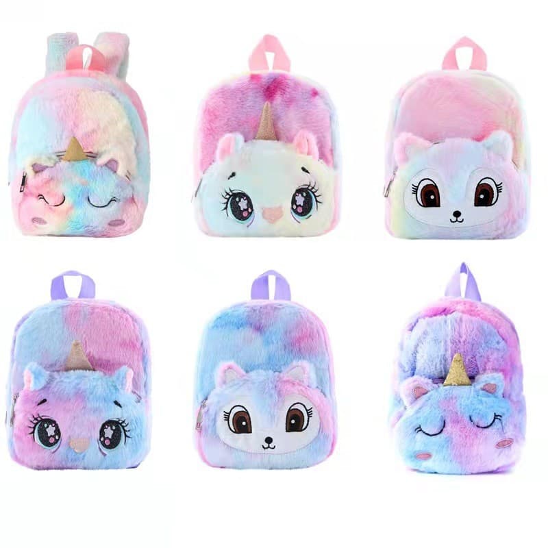 Casual Plush Unicorn Backpack Cute Girl's Cartoon Bookbag Leisure Dual-shoulder Bag Soft Fabric Backpack from Mainland China