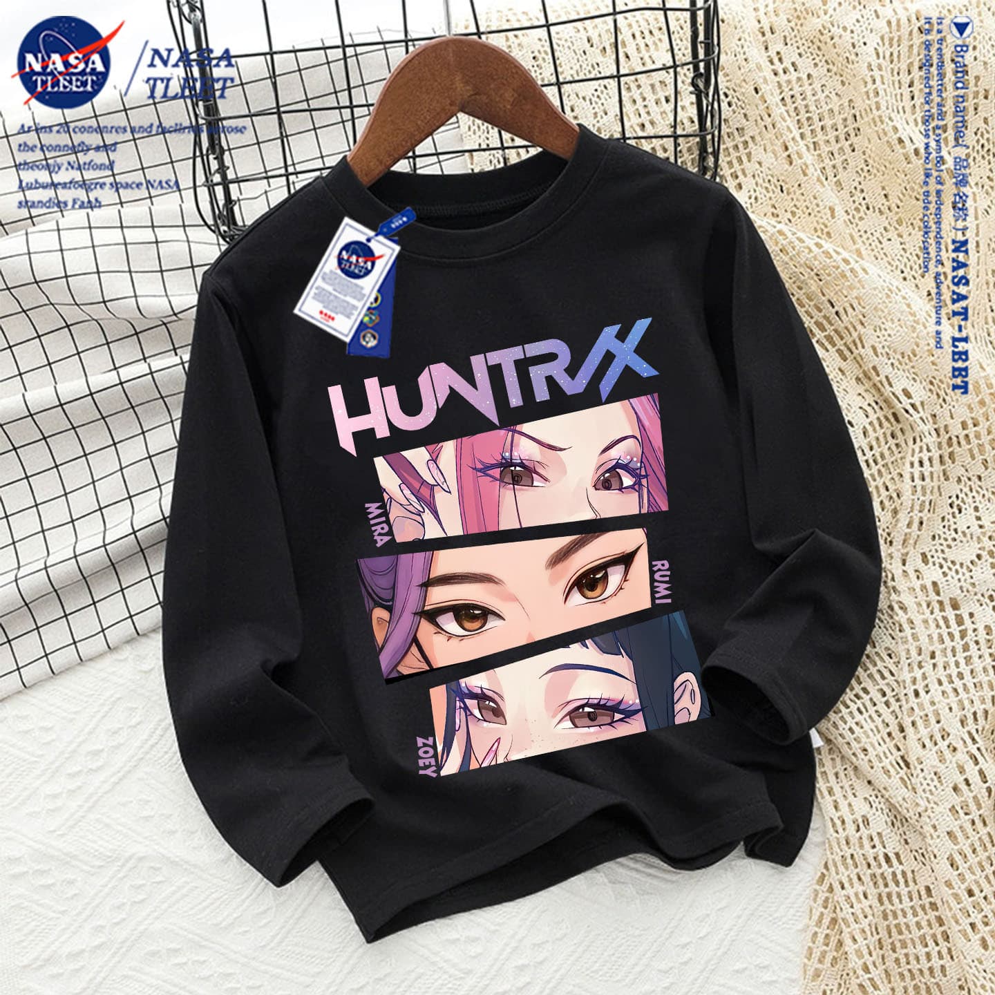 NASA x Witch Hunters Kids Pure Cotton Long Sleeve T-Shirt Casual Loose Round Neck Pullover New