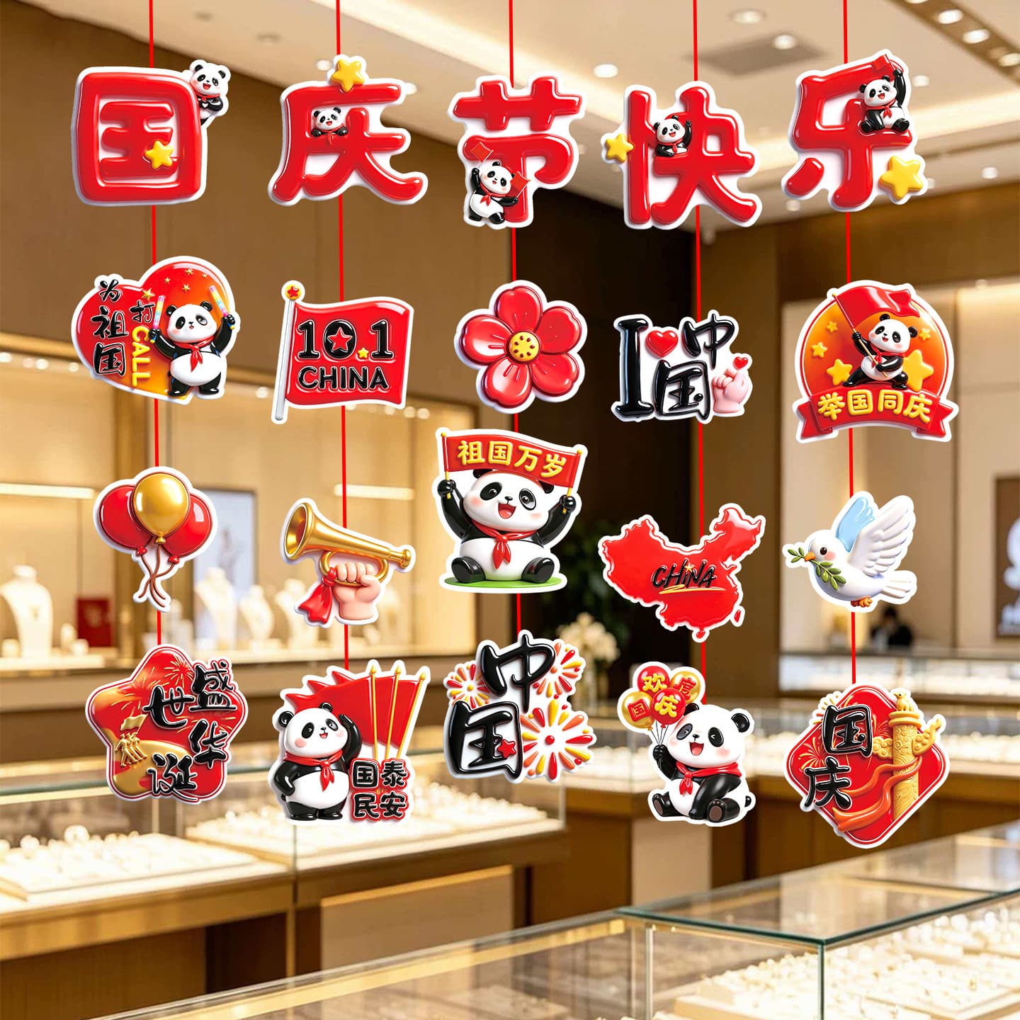 Mid-Autumn Festival and National Day festive decoration hanging ornaments, garlands, hanging curtains, and streamers for celebratory atmosphere