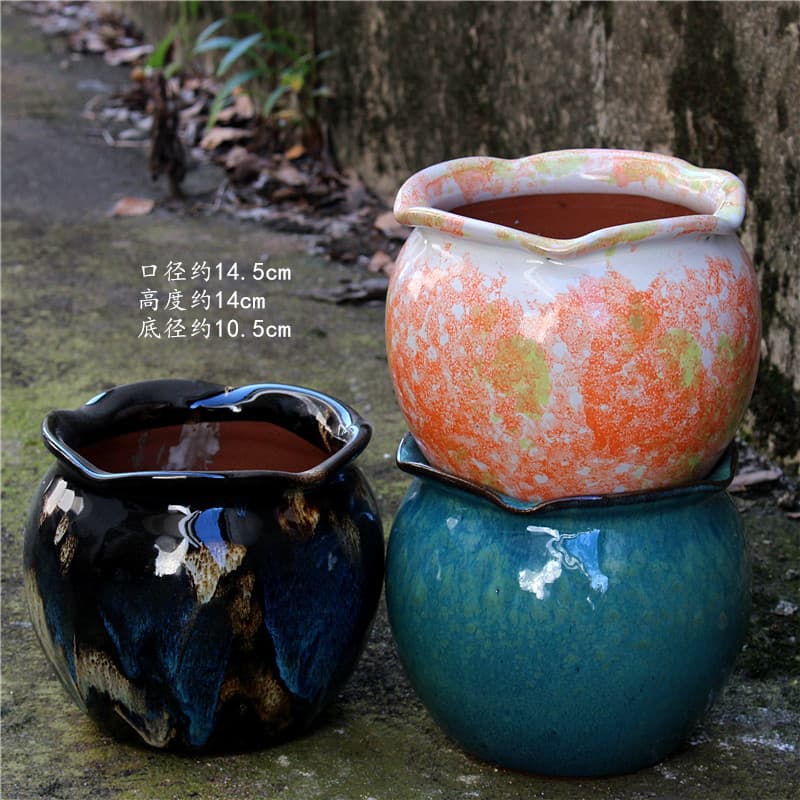 Yixing Coarse Clay Purple Sand Flower Pot Desktop Orchid Green Plant Large Flower Pot Glossy Green Glaze Simple Balcony Green Plant Large Flower Pot