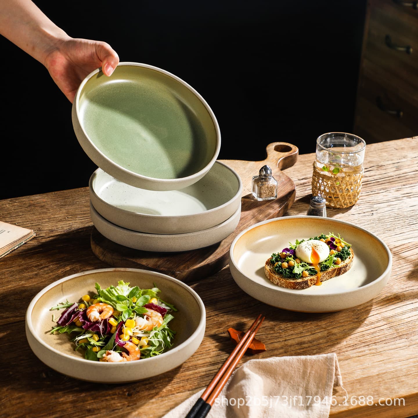 Japanese Ceramic Plate Creative Retro Style Home Pasta Plate Restaurant Dish Rice Plate Deep Plate Coarse Pottery Tableware