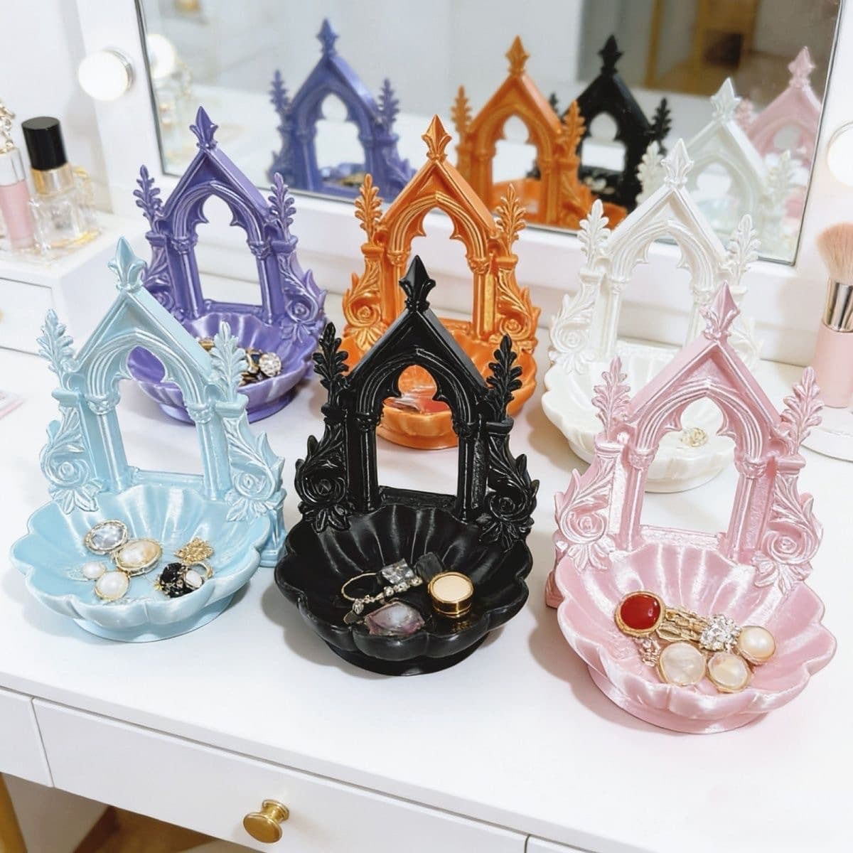 Gothic Retro Arch-Shaped Jewelry Storage Box Desktop Decorative Ornament Jewelry Storage Bowl Decorative Plate Arrangement