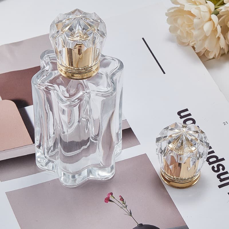 100ml Transparent Glass Perfume Bottle with Lid Six-Petal Flower Shape Press-Type Spray Bottle Cosmetic Sub-Bottle