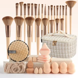 44-Piece Chanel Style Beige Set Super Soft Powder Puff Beauty Blender Non-Absorbing Powder Makeup Brush Non-Irritating Face Portable Travel
