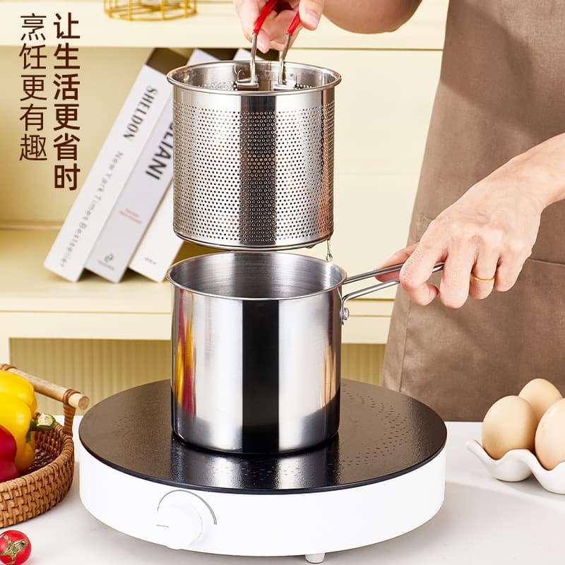 Stainless Steel Deep Fryer Multi-Function Small Pot Deep Pot Household Oil-Saving Mini Fryer with Strainer for Chicken and French Fries