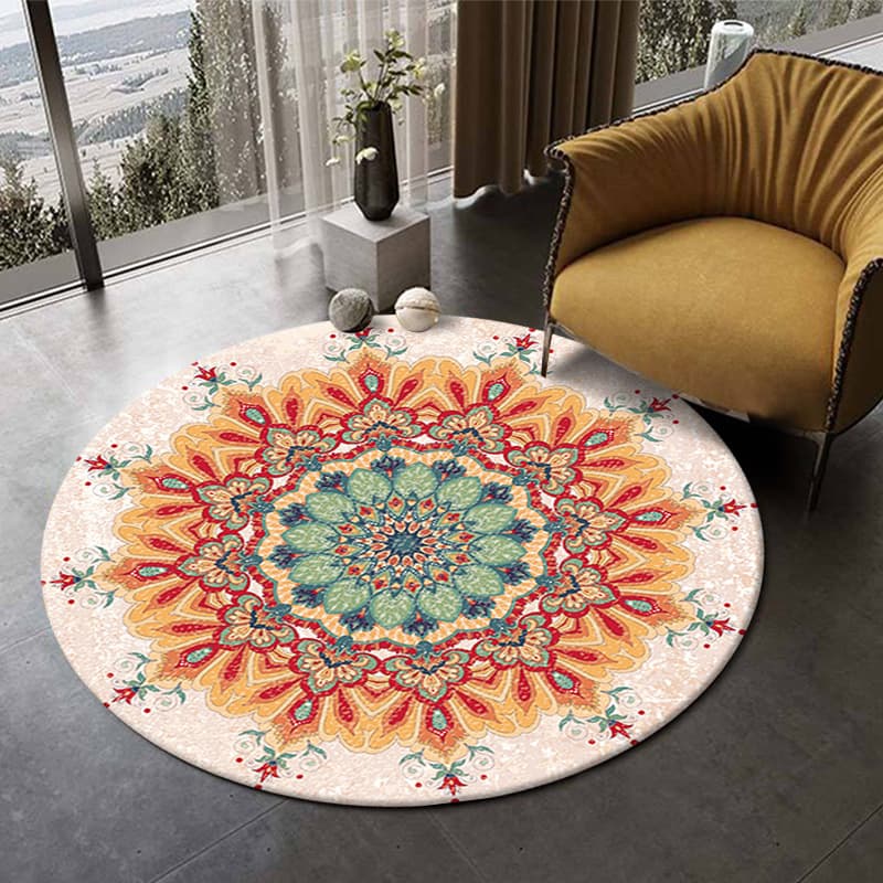 Cross-border wholesale round carpet, bedroom stain-resistant foot pad, Persian style crystal velvet carpet, washable living room carpet