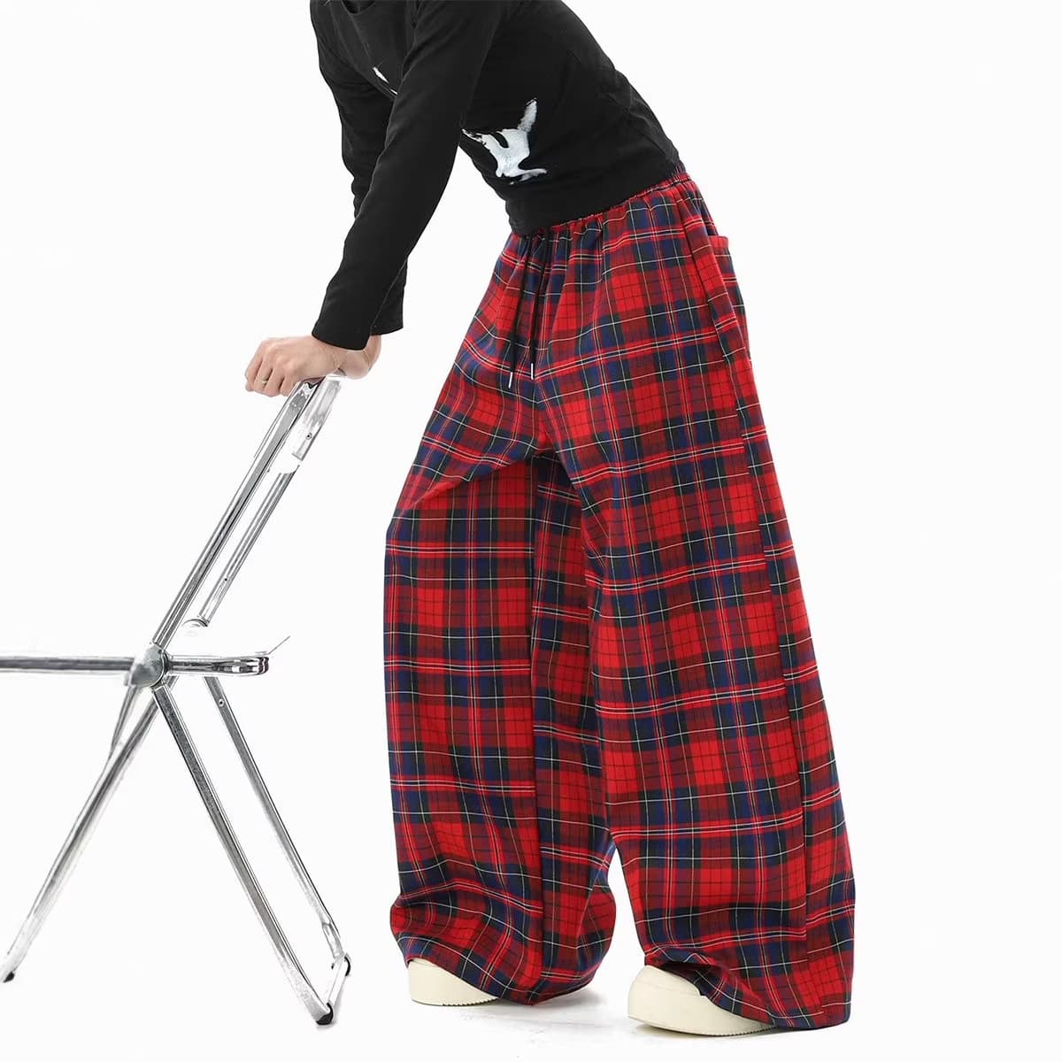 Red Plaid Casual Pants for Women and Men 2026 Spring Hip Hop Street Dance Pants, Unique Design Floor-Length Trousers