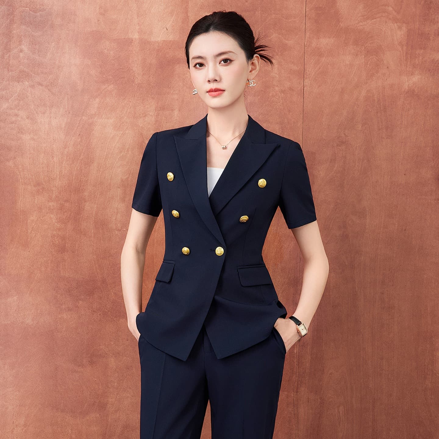 2026 Summer Short-Sleeve Suit Set for Women Double-Breasted High-End Professional Business Suit Hostess Suit