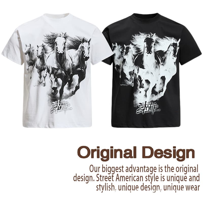 American retro unisex Solomona Year of the Horse limited design high street couple T-shirt loose casual versatile top