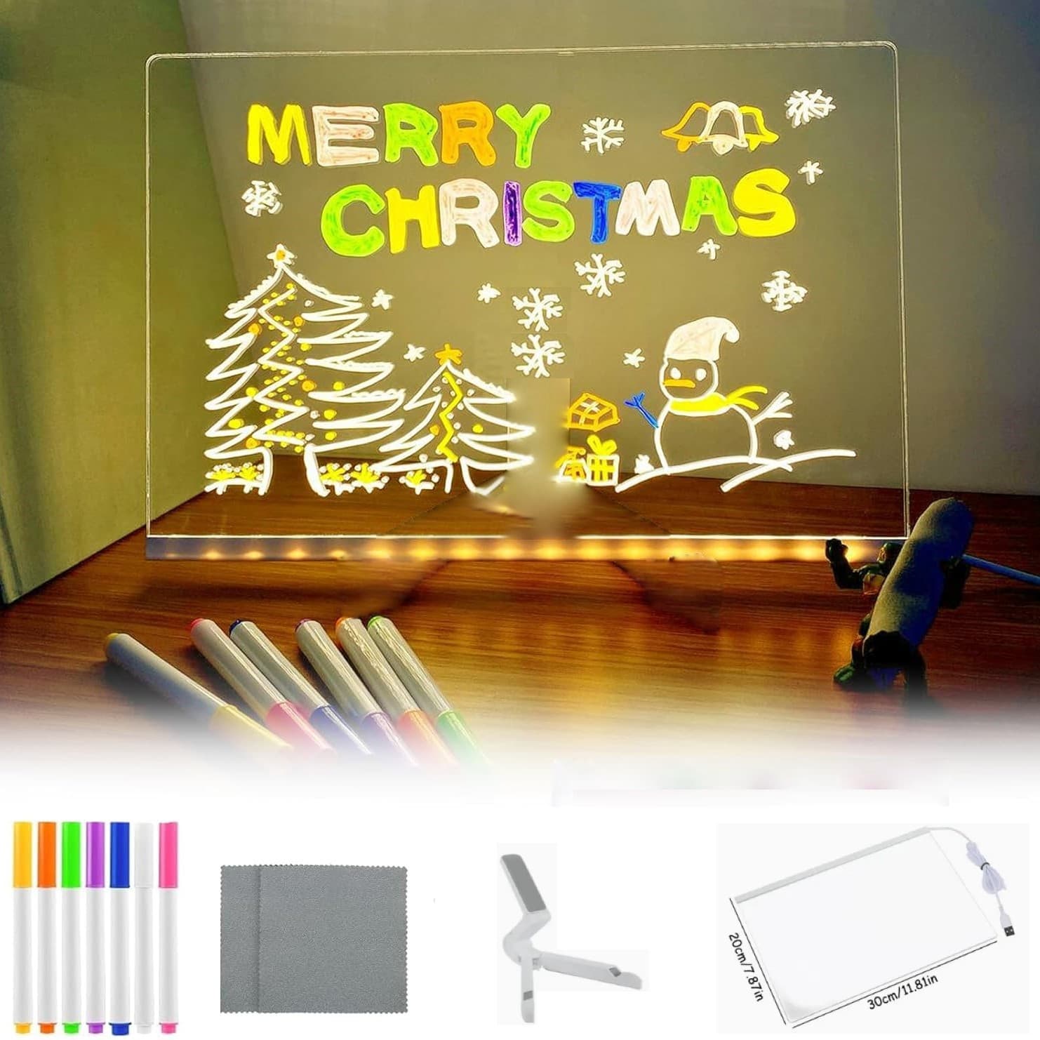 Cross-border Fluorescent Board Handwritten Glowing Advertising Sign Display Light Board for Street Stalls, Creative Menu Whiteboard for Milk Tea Shops
