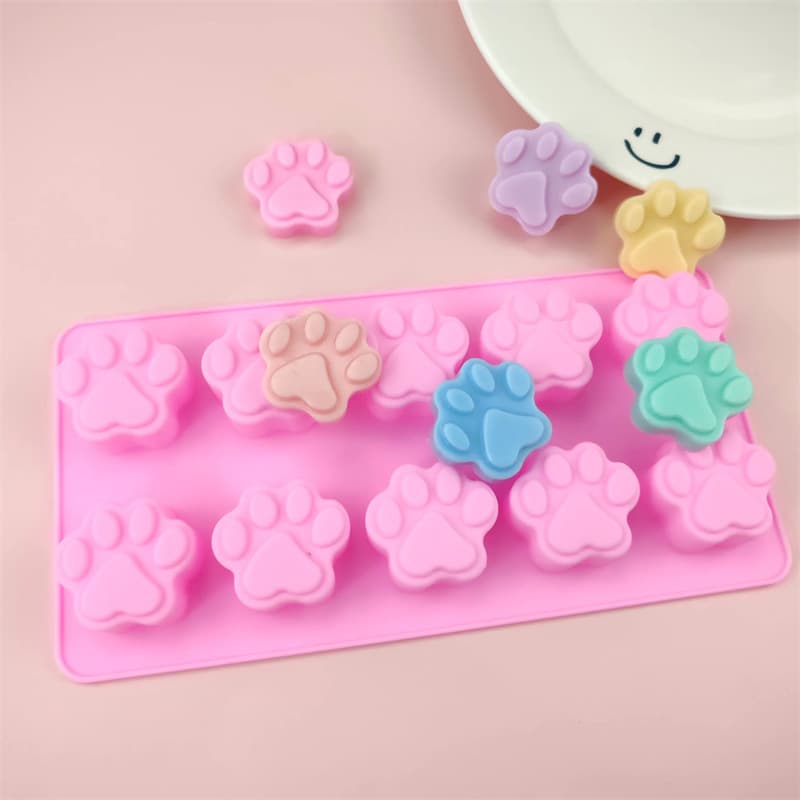 10-Cavity Cute Cartoon Cat Paw Bear Palm Silicone Mold for Handmade Soap, Resin, Wax, Chocolate, Pudding, Mousse