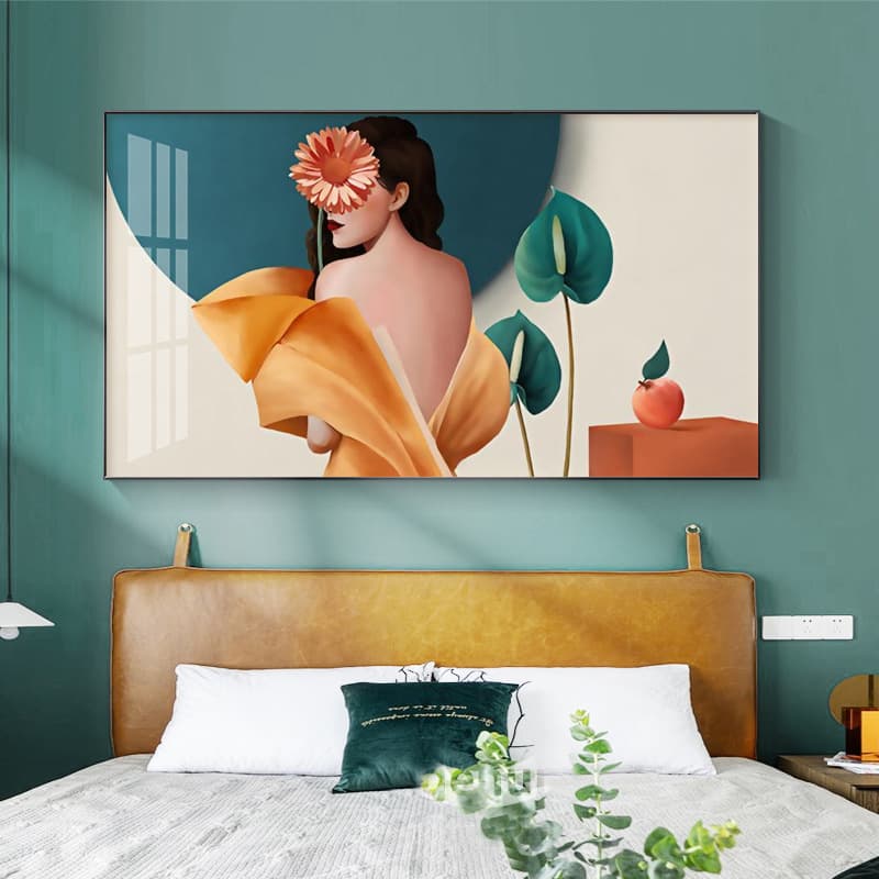 Modern light luxury bedroom bedside painting beautiful woman fashion character decorative painting Morandi color high-end living room hanging painting