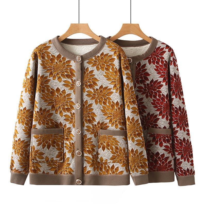 Autumn/Winter Fleece Knitwear Jacket Elderly Thick Cardigan Sweater Middle-Aged and Elderly Grandma Spring/Autumn Style Mother's Top
