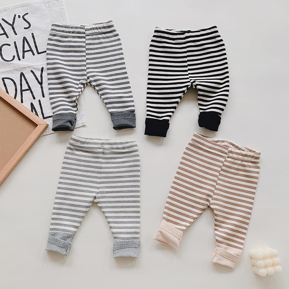 Baby Pants Spring Autumn Striped Patchwork Long Pants for Boys Girls 0-2 Years Versatile Casual Bottoms