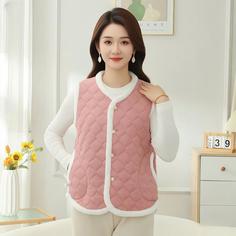 Women's Autumn/Winter New Style Mom's Vest Warm Fleece-Lined Thick Base Vest, Middle-Aged and Elderly Sleeveless Top