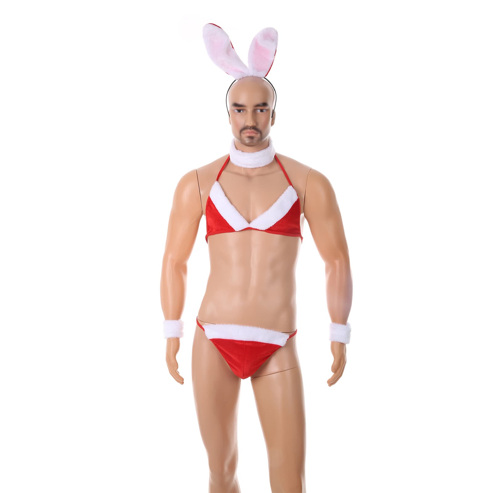 European and American Christmas Sexy Lingerie for Men, Sensitive Bunny Boy Maid COS Role-Play Three-Point Set