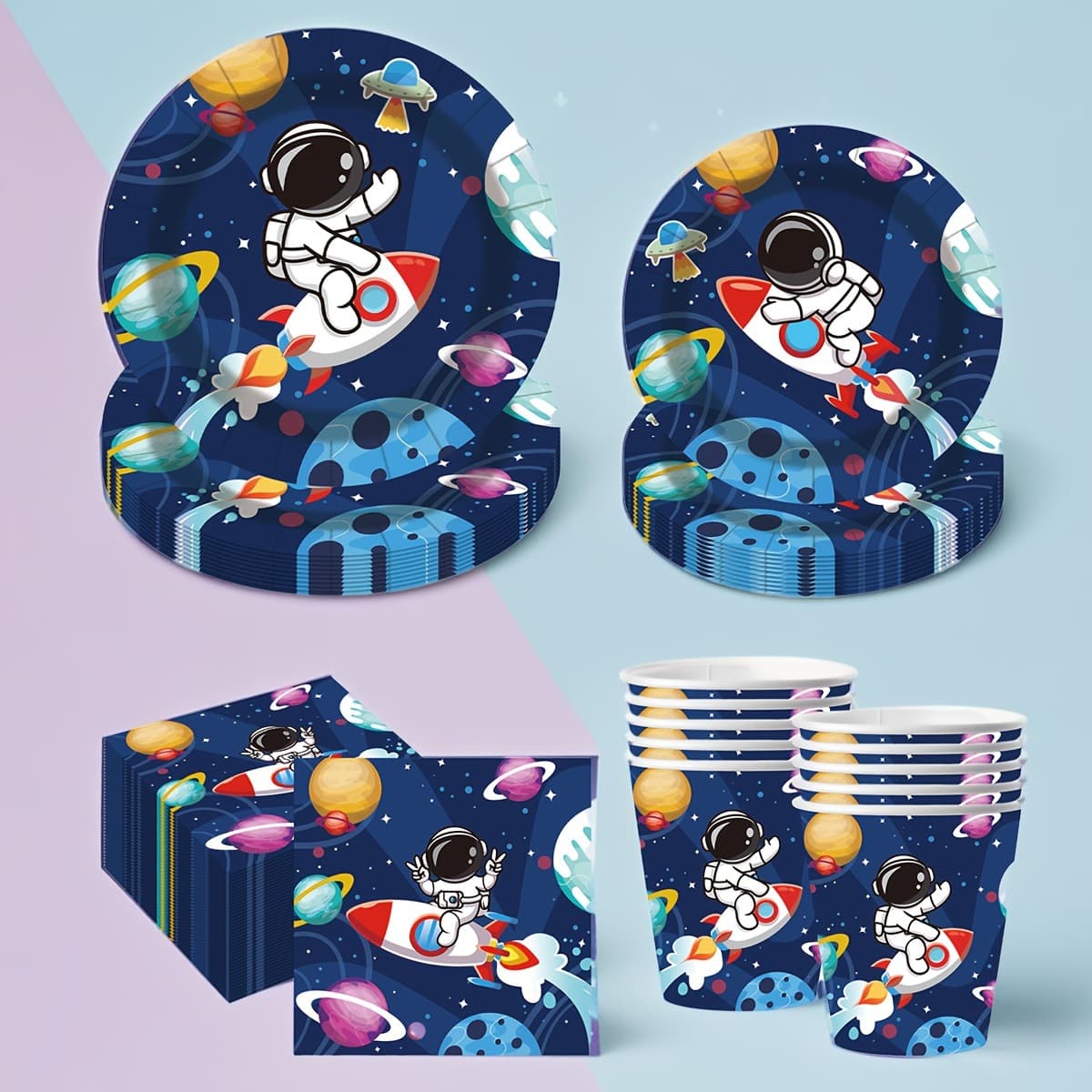 Disposable party supplies tableware set space/flower/birthday/daisy pattern paper plate daily drinkware