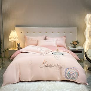 Factory Direct Skin-friendly Elegant Cotton Embroidery Bedding Set Solid Color Duvet Cover Set Bed Sheet Pillowcase Bedding Wholesale