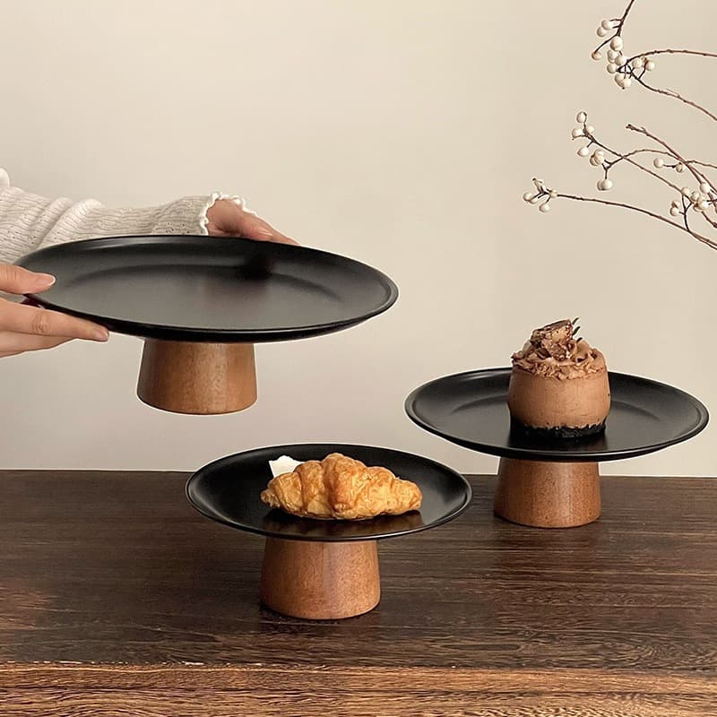 Candy Stainless Steel Cake Pedestal Dessert Plate Black Home Living Room Coffee Table Fruit Plate Snack Tray