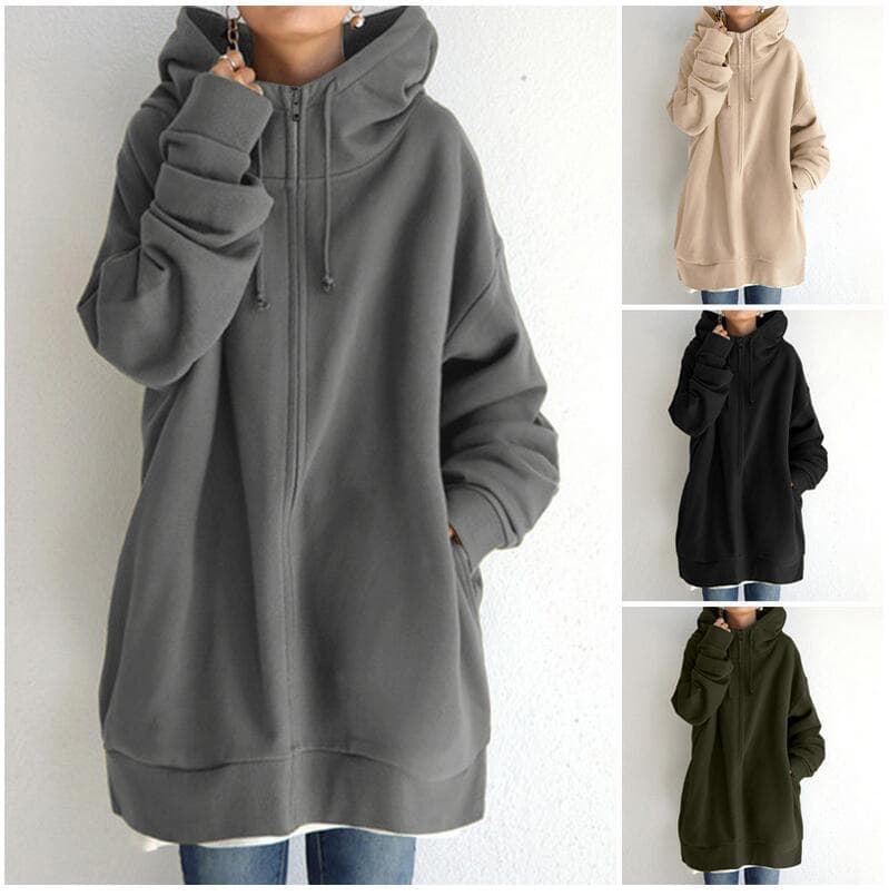 2023 Foreign Trade Autumn/Winter New Personality Streetwear Sweatshirt Zipper Hooded Long Style Fleece-lined Sweatshirt HS0714
