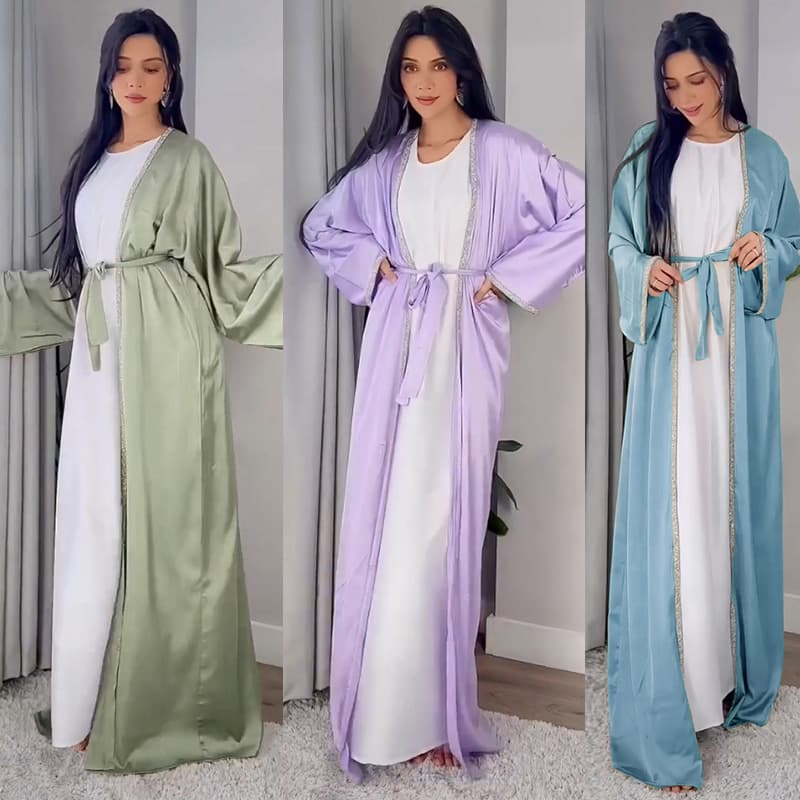 MQ058 Modest Exquisite Hot Diamond Long Skirt Modern Fashionable Satin Soft Outer Draped Waist Long Skirt White Inner Wear
