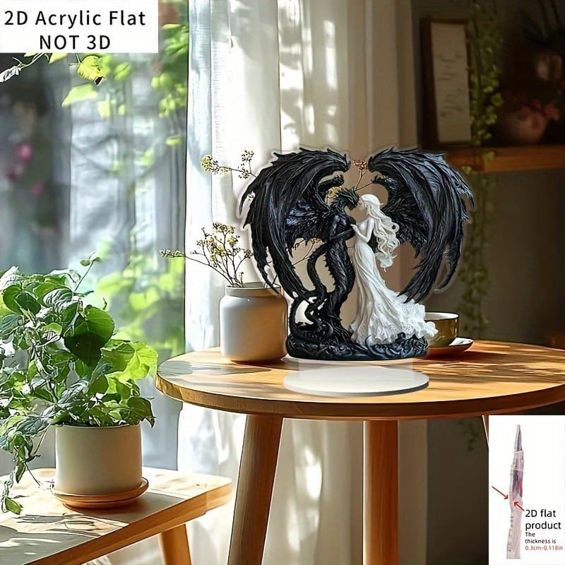 Cross-border Exclusive Black and White Dragon Embracing Angel Figure Stand, Creative Desktop Display, Romantic Wholesale Supply