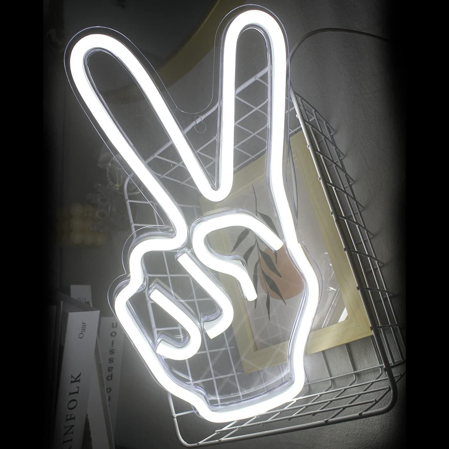 Cross border new LED neon acrylic backboard modeling light victory gesture atmosphere decoration