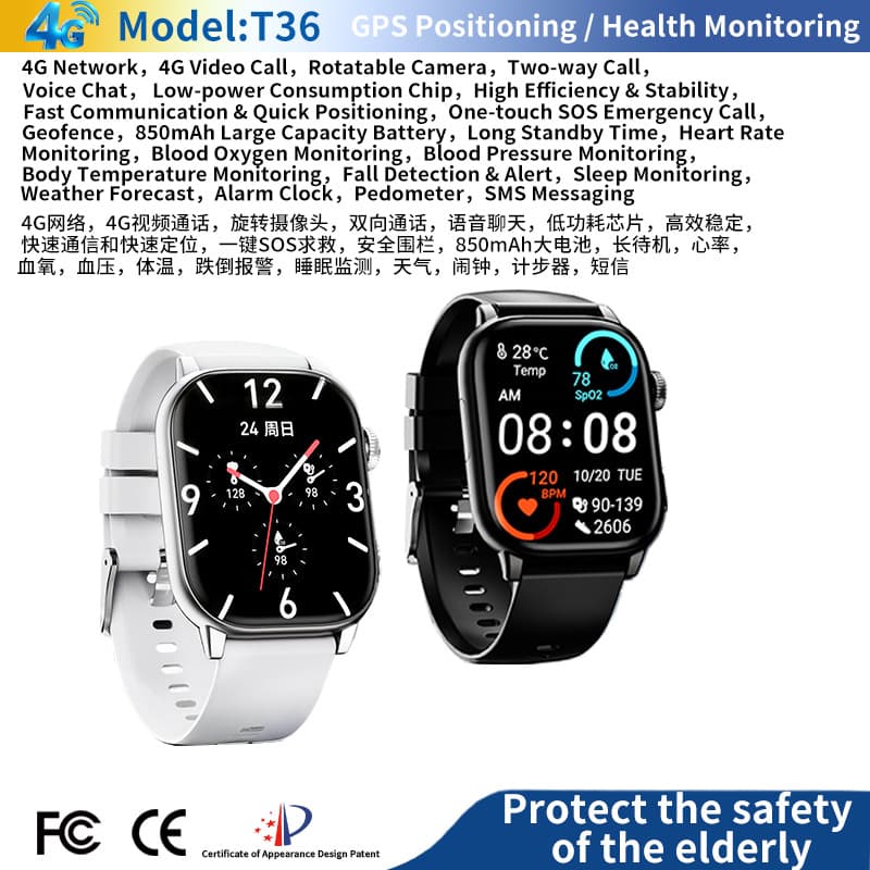 Senior Smart Health Watch with 4G Two-Way Video Call, Heart Rate, Blood Pressure, and Body Temperature Monitoring
