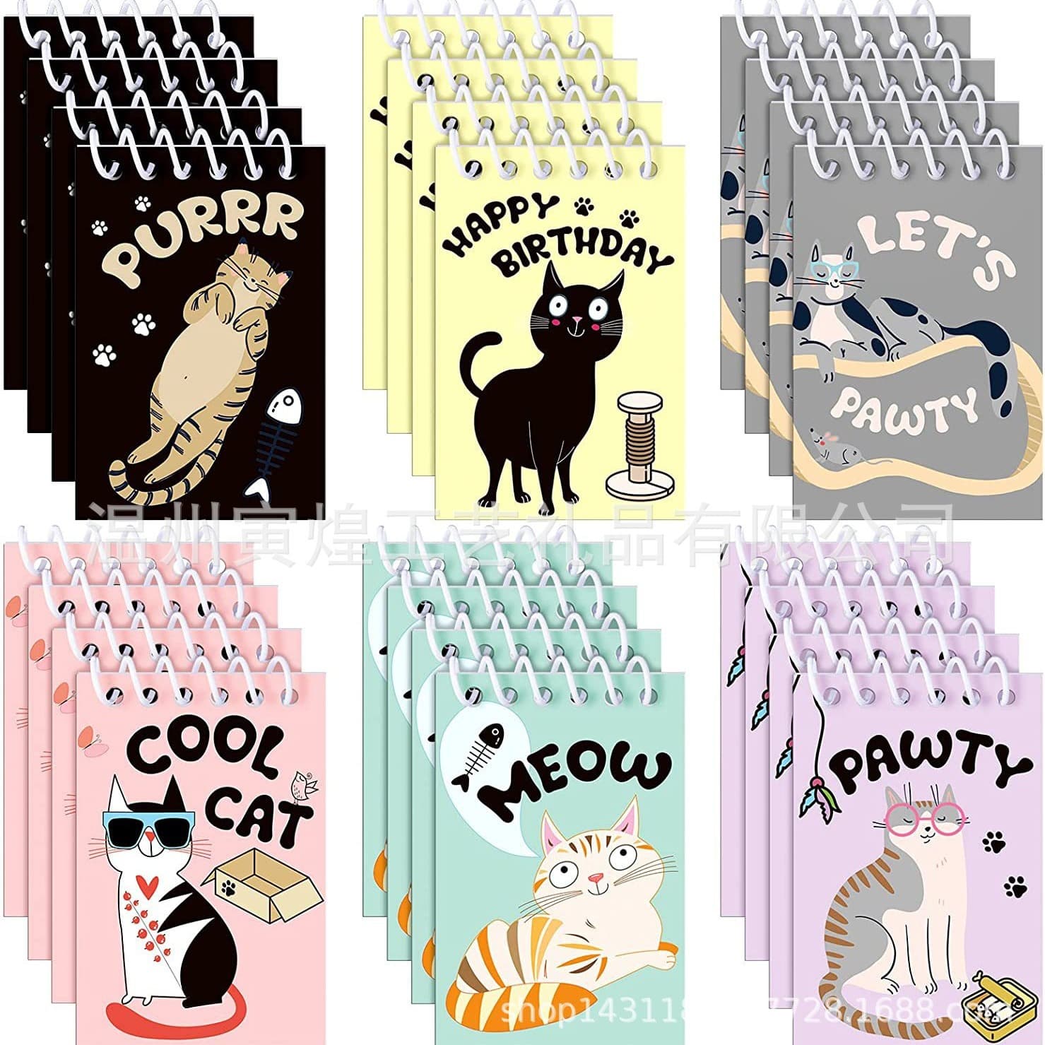 6-Cat Design Mini Spiral Notebooks - Kitten Series for Drawing/Writing/Doodling