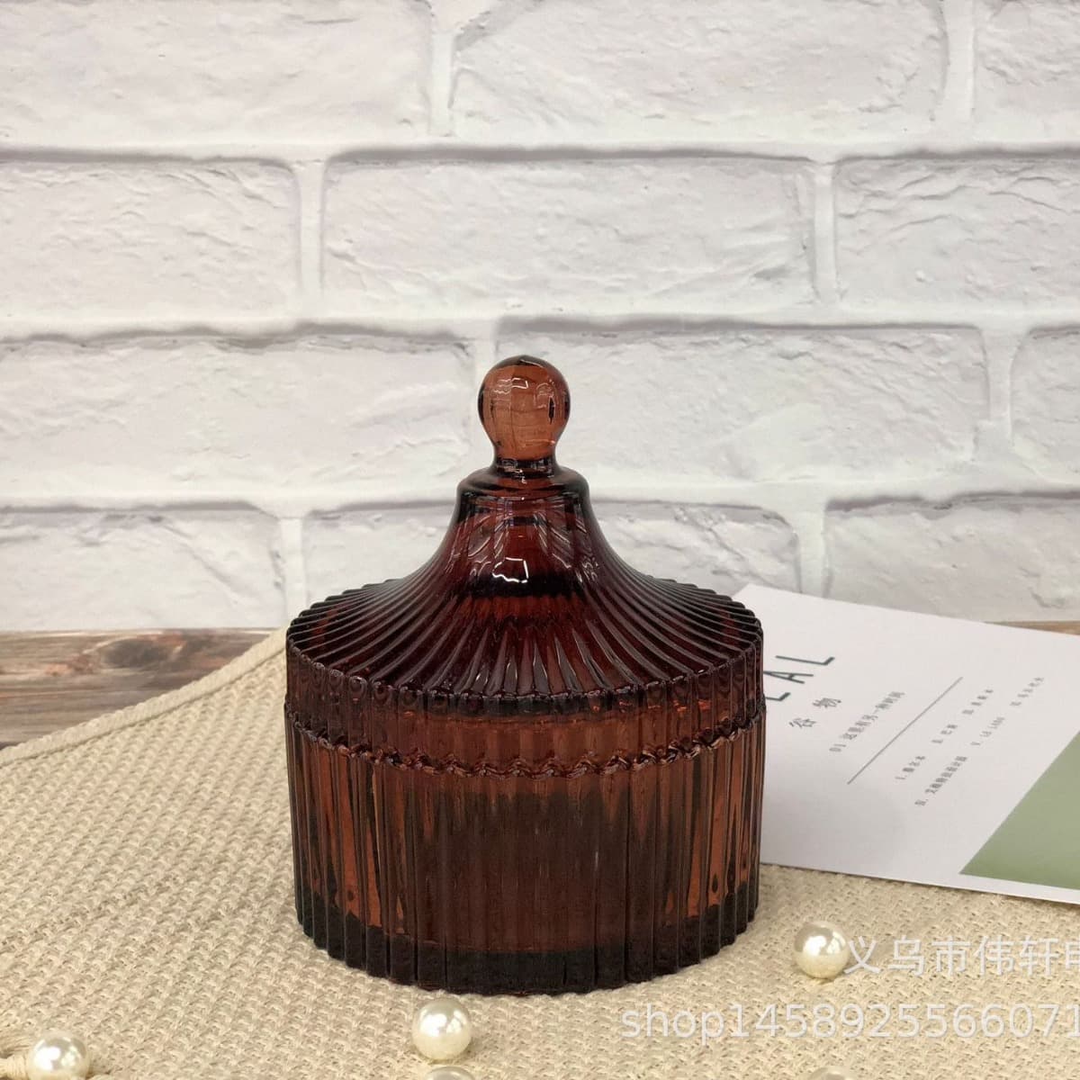 Factory direct sales amber glass candy jar sugar jar dried fruit jar yurt vertical stripe storage jar supply wholesale