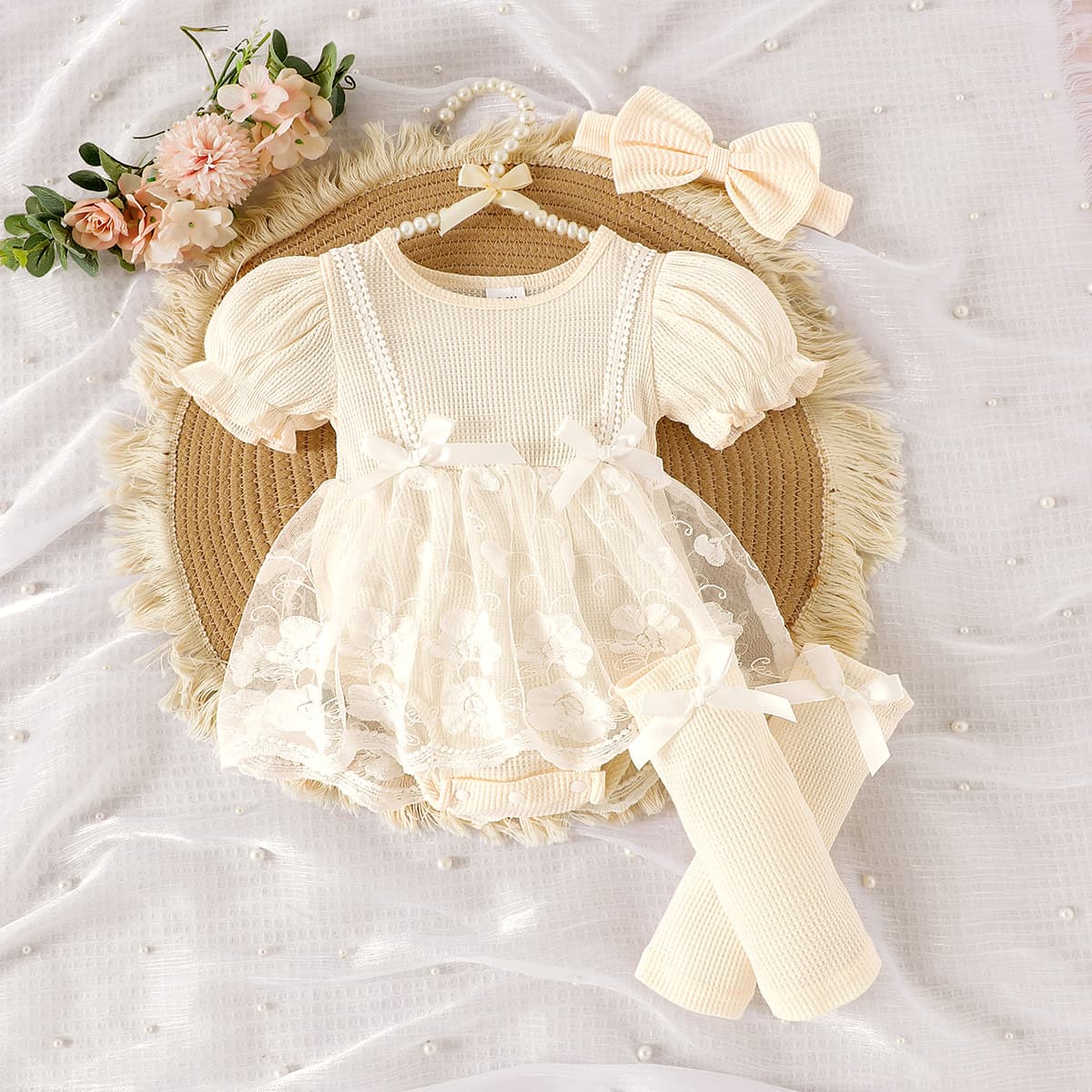 European and American 2025 summer sweet baby girl baby short-sleeved mesh romper suit