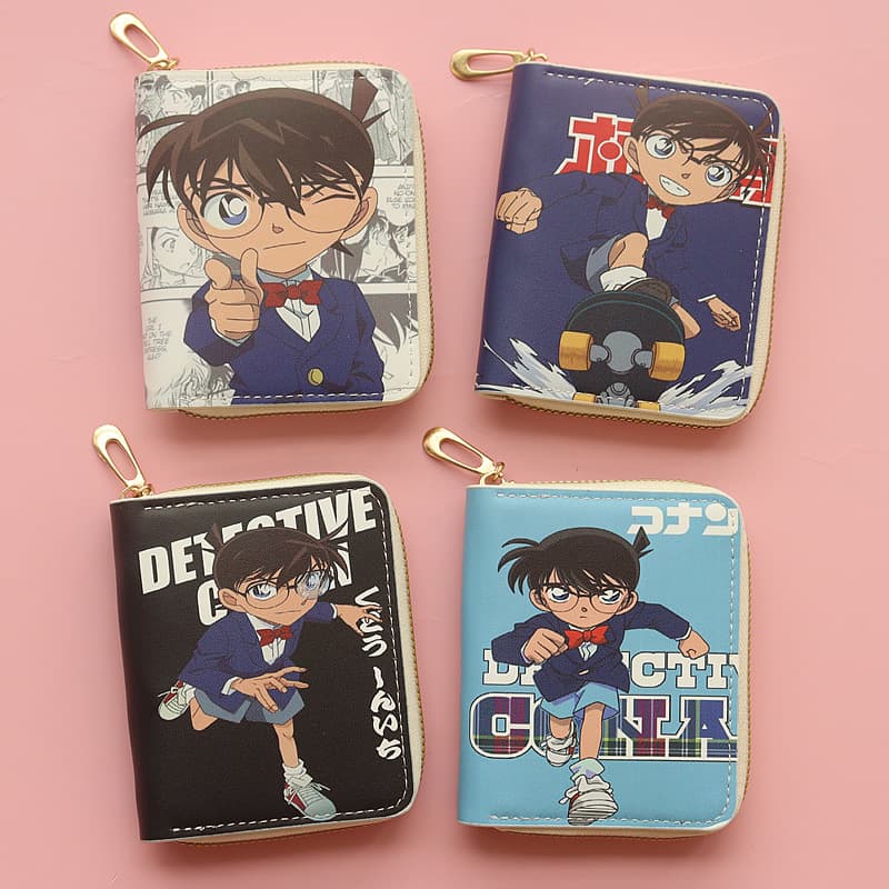2026 New Men's Wallet Short Zipper Conan Student Cartoon Mini Wallet Coin Purse Card Holder