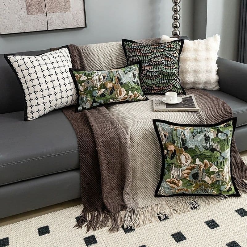 French-American Jacquard Nordic Pillowcase, European Retro Style Bedroom Cushion, Light Luxury Living Room High-End Backrest Pillow