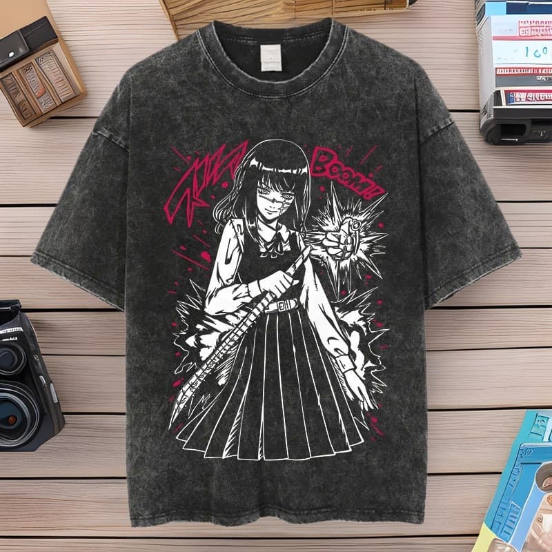 Vintage Washed T-Shirt Chainsaw Man Men's Anime T-Shirt Harajuku Short Sleeve T-Shirt Cotton Fashion Streetwear Unisex Top