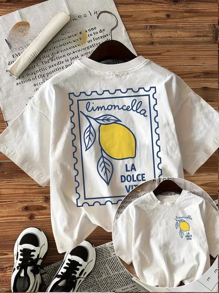 Women's T-Shirt, Bright Lemon Pattern Print T-Shirt, Short Sleeve Crew Neck Casual Top