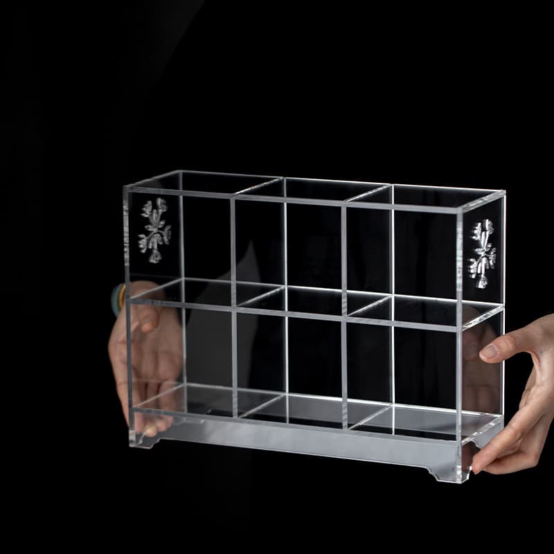 Acrylic tea set multi-compartment display shelf, backless grid desktop organizer (customizable)