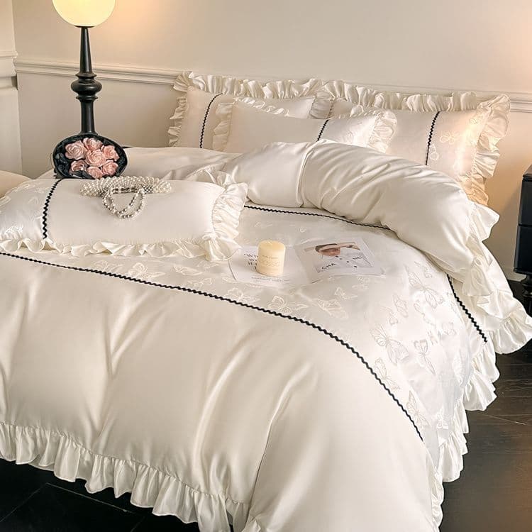 Summer Ice Silk Set Double-Sided Washable Silk Jacquard Duvet Cover Three-Piece Set Naked Sleep Tencel Lace Bedding