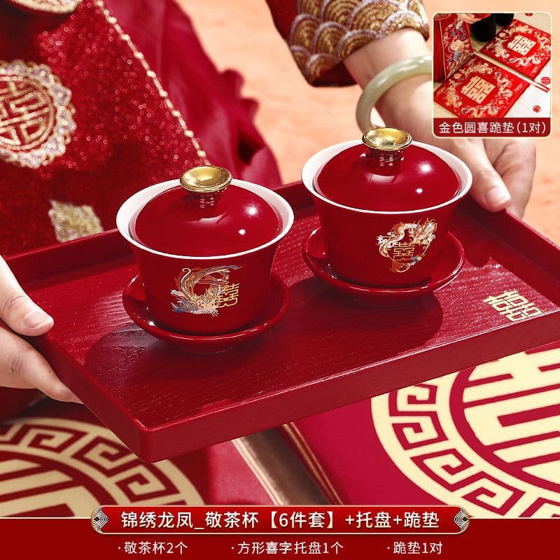 Change of mouth, toast teacup, wedding set, pair of covered bowls and chopsticks, red festive wedding bowl, dowry tea set, wedding descendants pair of bowls