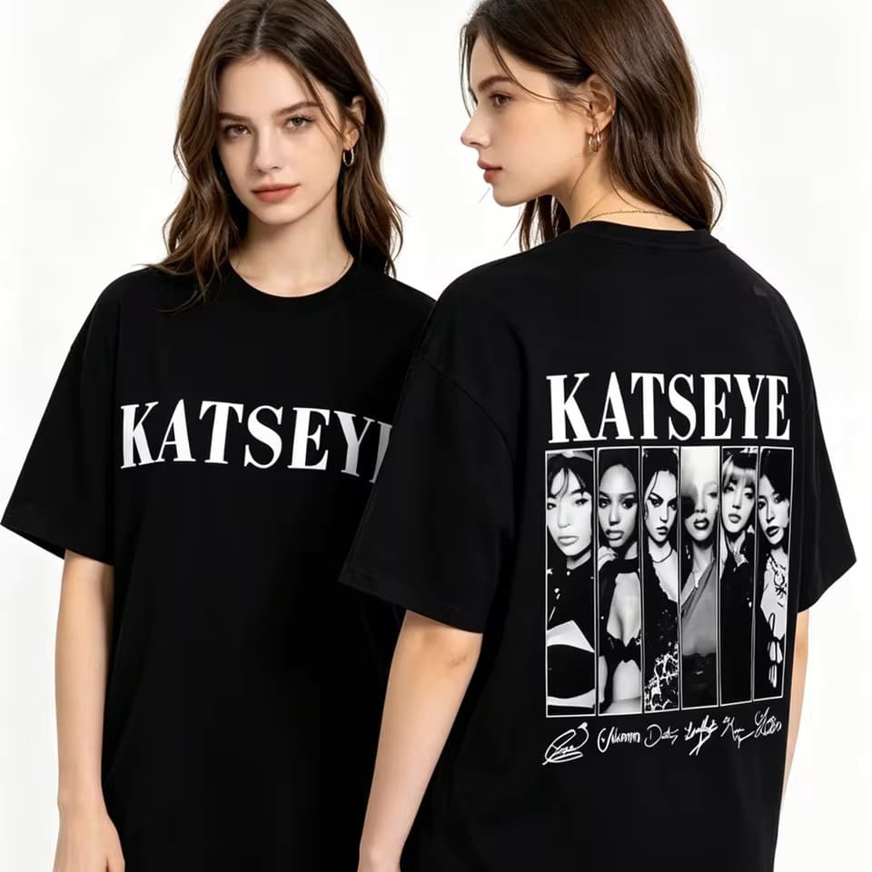High Quality Retro Korean Style Katseye Graphic T-Shirt Fashion Men Women Popular T-Shirt
