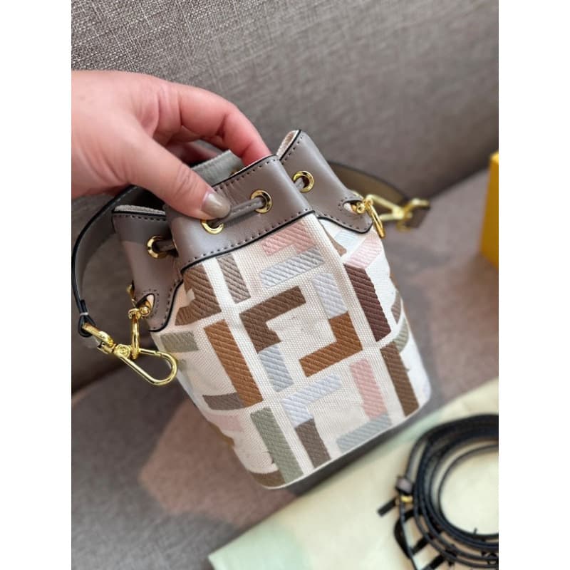 Europe and America Cross-border F Brand New Mini Colorful All-over Print Drawstring Bucket Handbag Crossbody Shoulder Bag for Women