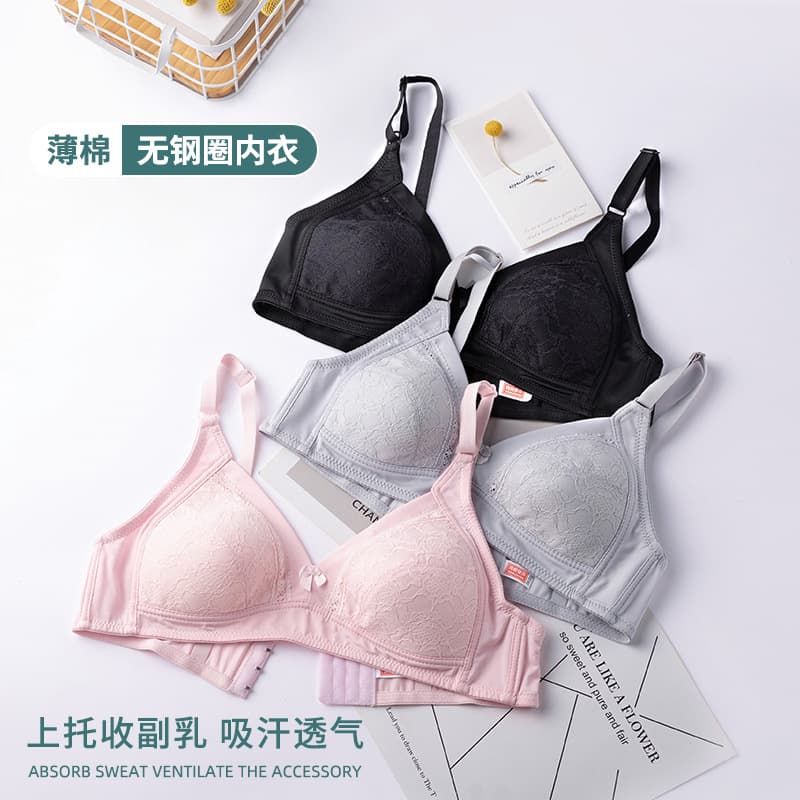 Wire-Free Lace Breathable Bra for Women, Thin Sponge, Cross-Border Mother's Bra, Comfortable for Large Breasts, Shows Small to Large Size