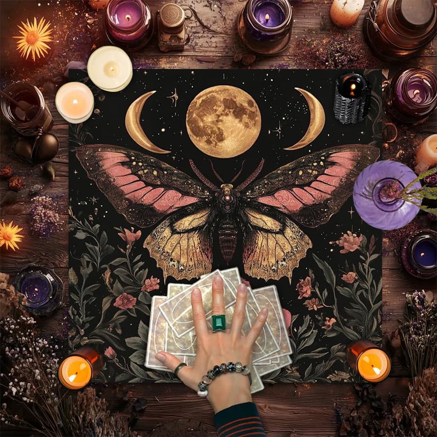 Cross-border hot selling retro flower sun moon altar cloth butterfly tarot card black oracle mat tarot tablecloth doily