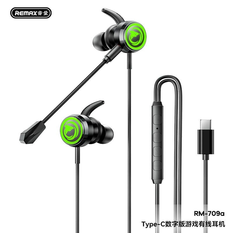 remax sound-discriminating in-ear type-c interface digital gaming wired headset with RGB lighting effect