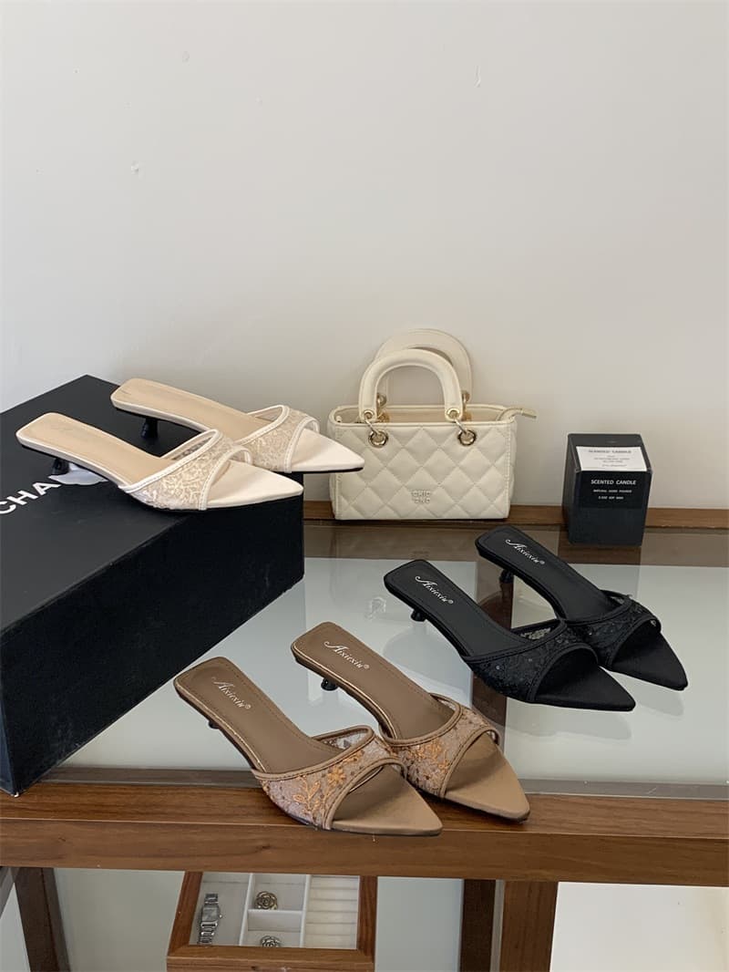 2026 Summer Sandals Mesh Thin Heel Women's Slides Size 35-40