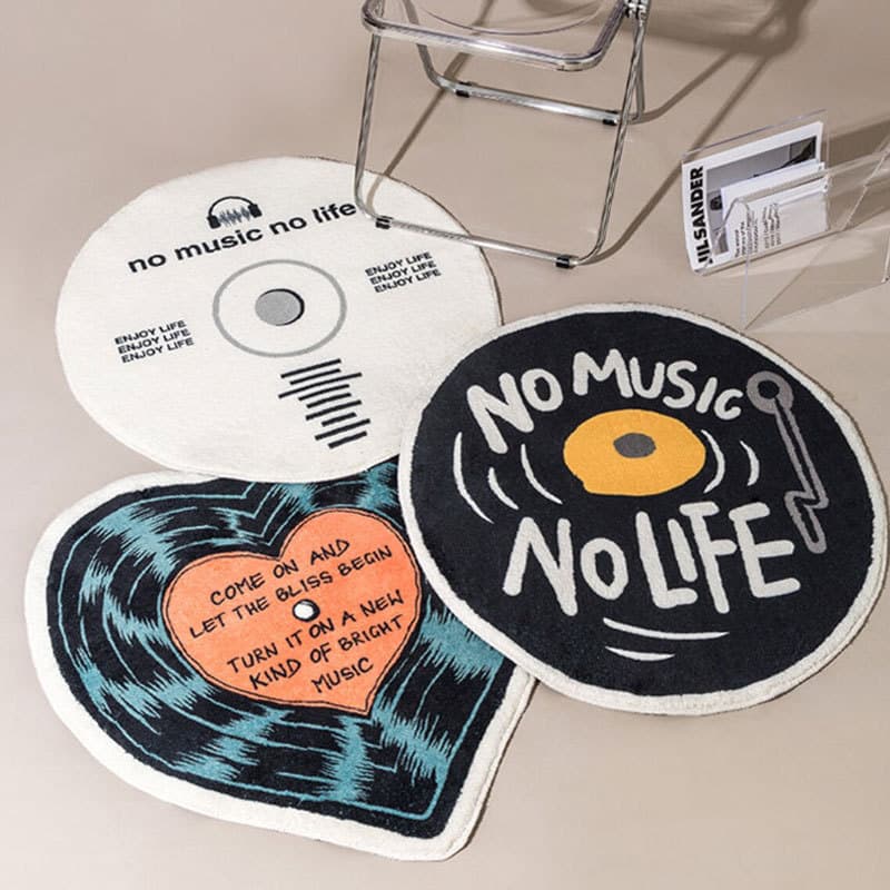 Vinyl record round carpet ins style bedroom bedside blanket imitation cashmere printed floor mat chair mat cross border