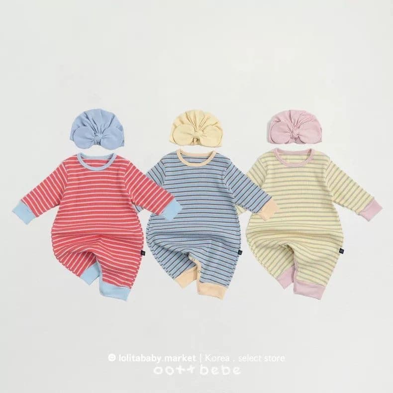 Stretch jumpsuit! Spring and Autumn baby boys and girls baby striped color matching cotton soft crawler suit outing suit blue red no