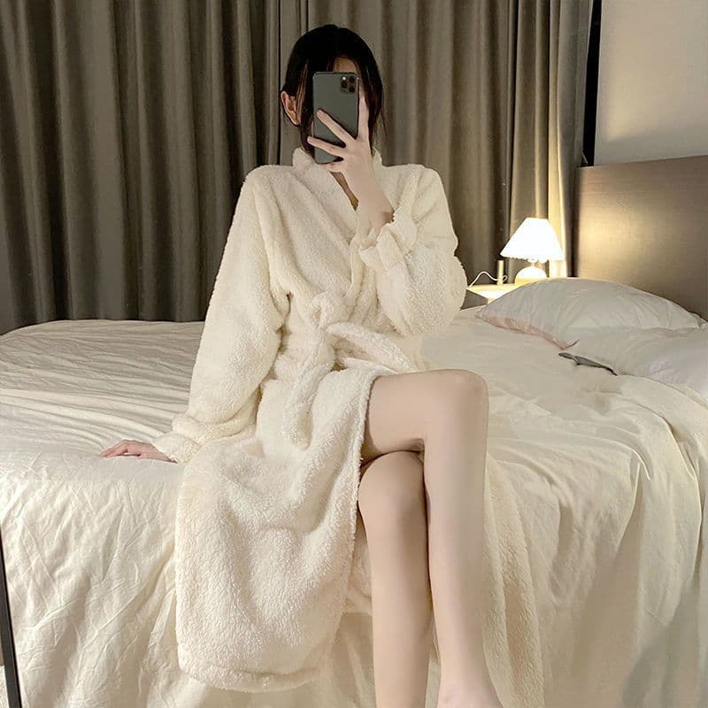 2024 New Women's Bathrobe Autumn Winter Sexy Coral Fleece Thickened Long Sleepwear Bathrobe Home Clothes