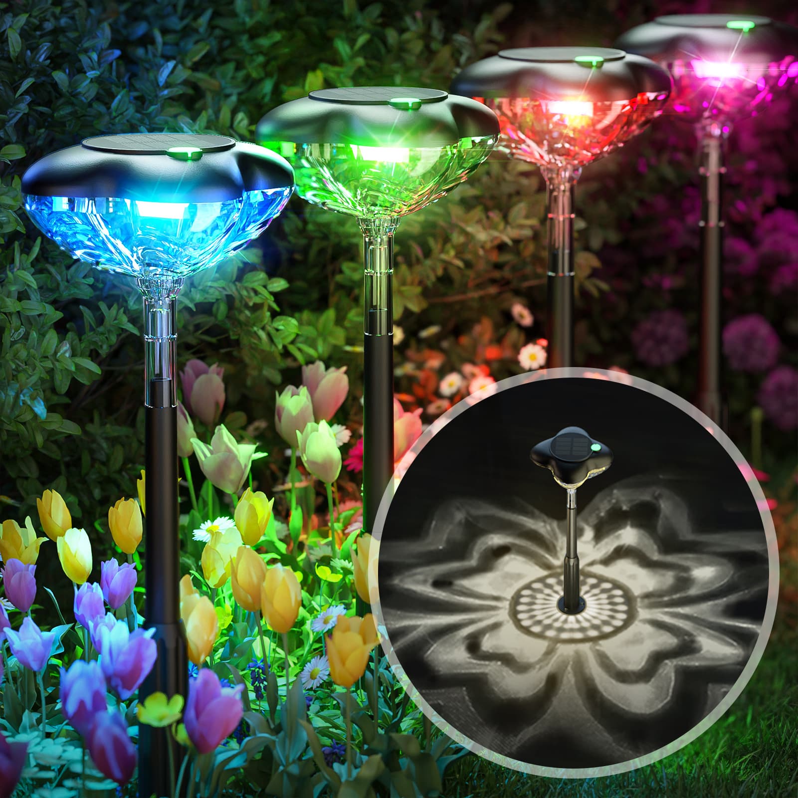 Cross-border Four-Leaf Clover LED Solar Courtyard Light RGB Multicolor Fixed Color Ground Stake Lawn Light Outdoor Waterproof Lighting
