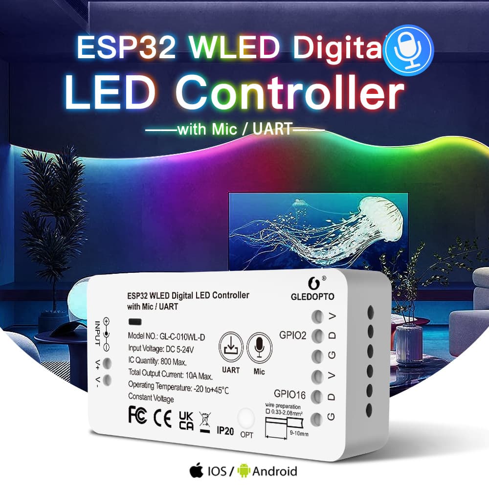 WLED Magic Color Controller ESP32 with Microphone and Download Port Multiple DIY Functions RGB RGBW